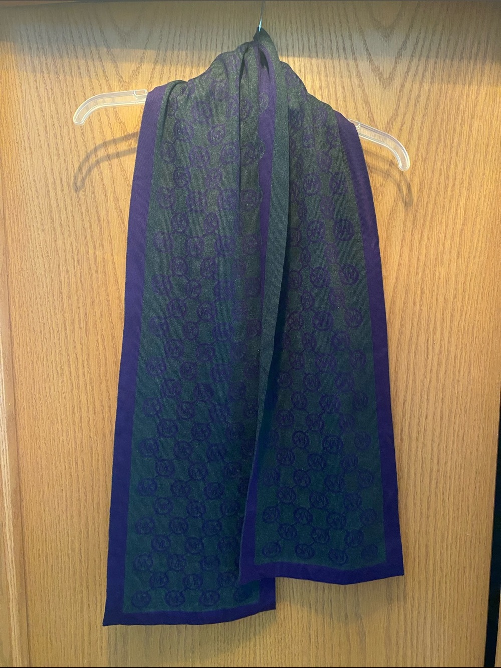 Michael Kors Green and Purple Patterned Silk Scarf